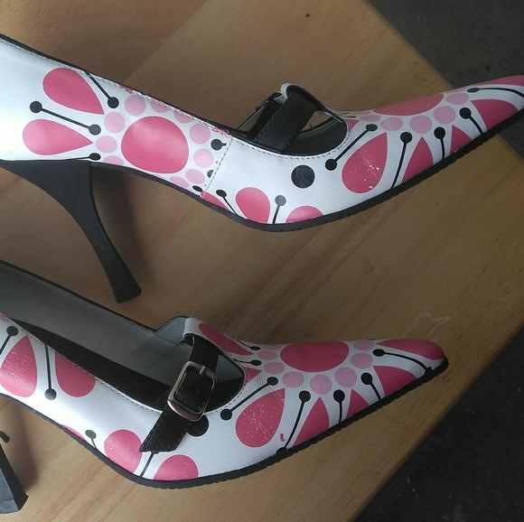 Mia Shoes - Pink/black /white print Mary Jane pumps